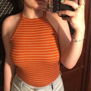 white and orange striped halter top
